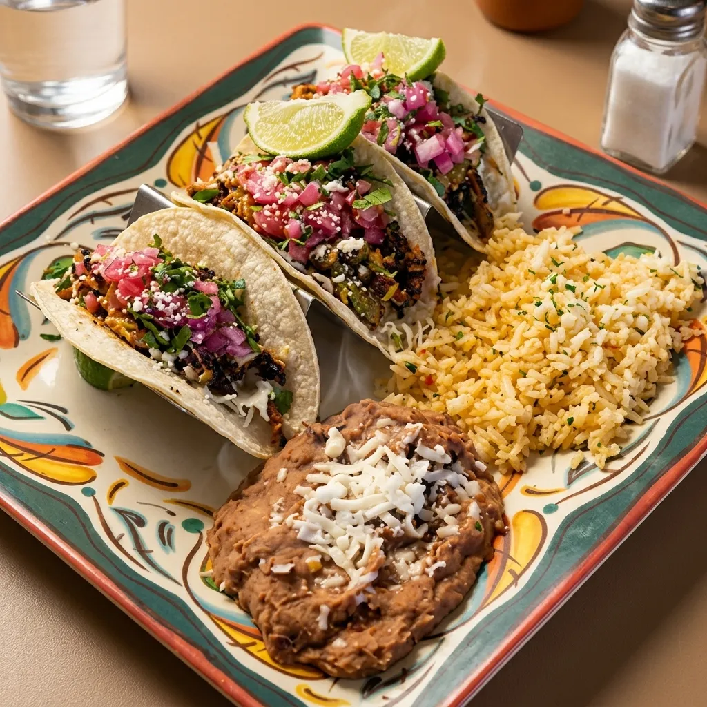 Mexican combo plate with rice and beans at Habaneros Mexican Grill, Leduc