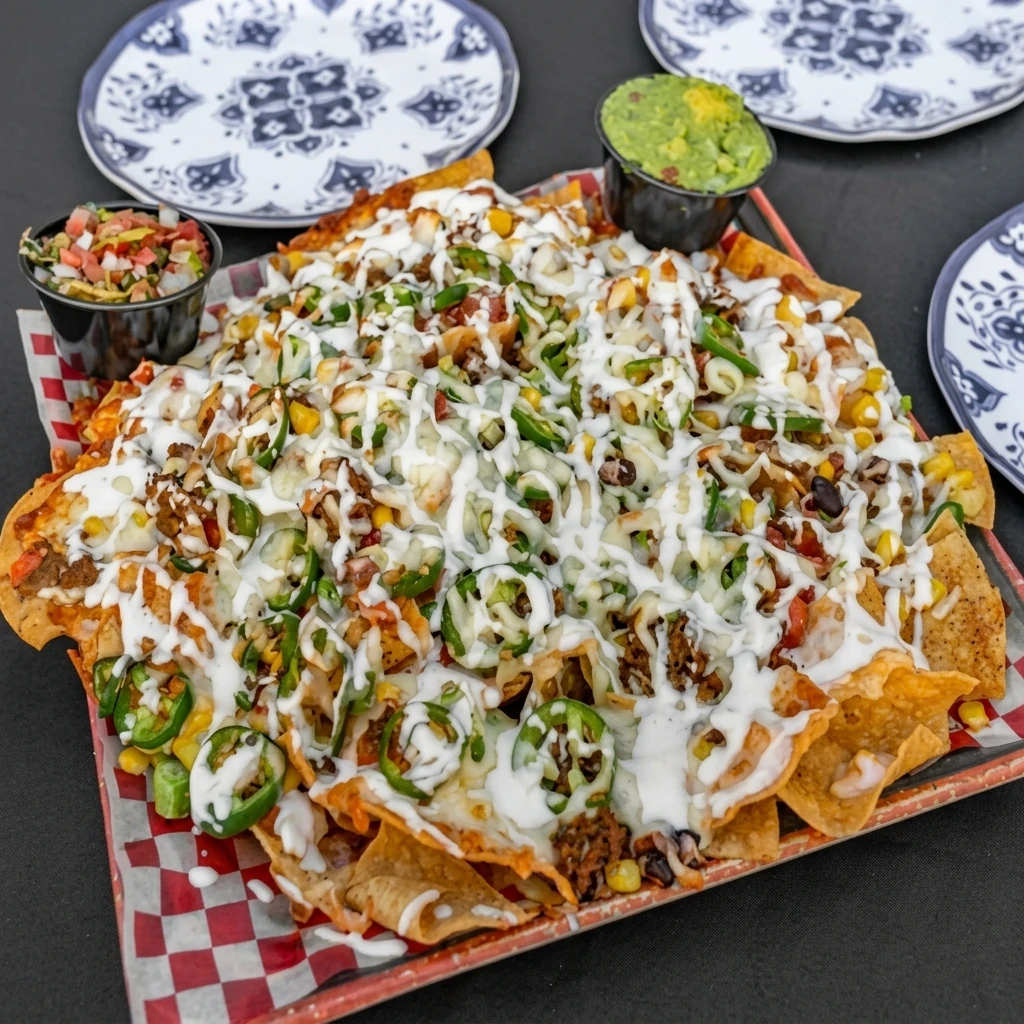 Loaded nachos to share at Habaneros Mexican Grill in downtown Leduc, Alberta